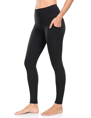 YUNOGA Leggings mit Taschen für Damen – 63,5 cm / 71,1 cm Schrittlänge, hohe Taille, Bauchkontrolle, Workout, Yogahose, Schwarz, S von YUNOGA