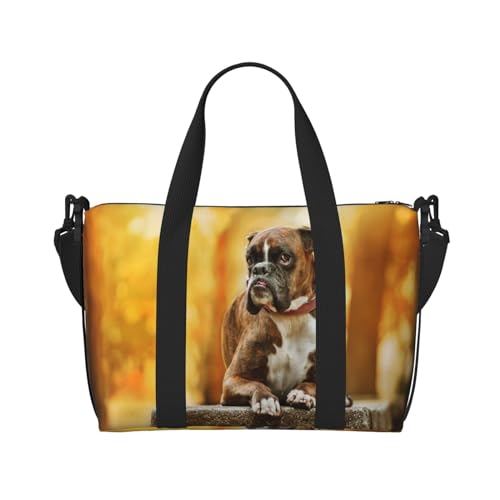 YUNWEIKEJI Boxer Hunde Herbst Haustiere Braune Boxer Hunde, Große Strandtasche, Umhängetasche, Reisetasche - Tragetasche, Handtasche mit Griffen und Riemen von YUNWEIKEJI