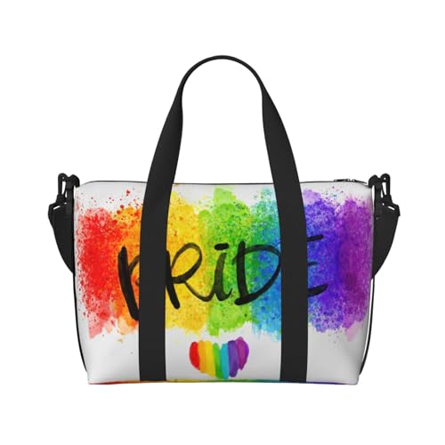 YUNWEIKEJI Buntes Aquarell-Stil LGBT Gay Pride Regenbogen-Herz, Große Strandtasche, Umhängetasche, Reisetasche - Tragetasche, Handtasche mit Griffen und Riemen von YUNWEIKEJI