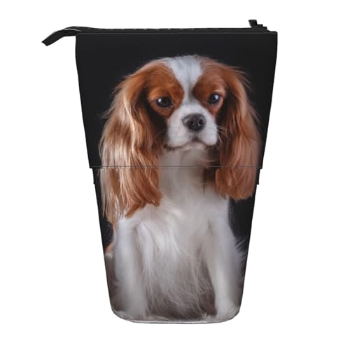 YUNWEIKEJI Cavalier King Charles Spaniel-Mutter mit Jungen, Teleskop-Federmäppchen, Standstifthalter mit Reißverschluss, Make-up-Tasche, Bleistiftbeutel, Stifttasche von YUNWEIKEJI