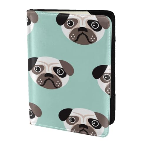 YUNWEIKEJI Mops Blauer Welpe Illustration Kinder Muster, Reisepasshülle PU Leder Reisebrieftasche Reisepasshülle Reisepasshüllen 5,5 Zoll von YUNWEIKEJI