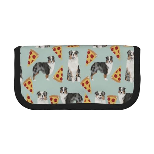 YUNWEIKEJI Australian Shepherd Pizza, Federmäppchen, Federmäppchen aus Segeltuch, großes Fassungsvermögen, Federmäppchen, Kosmetiktasche von YUNWEIKEJI