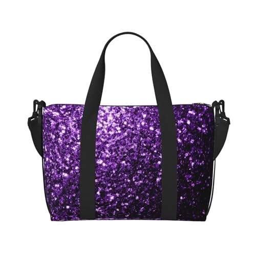 YUNWEIKEJI Wunderschöner lila Glitzer, Große Strandtasche, Umhängetasche, Reisetasche - Tragetasche, Handtasche mit Griffen und Riemen von YUNWEIKEJI