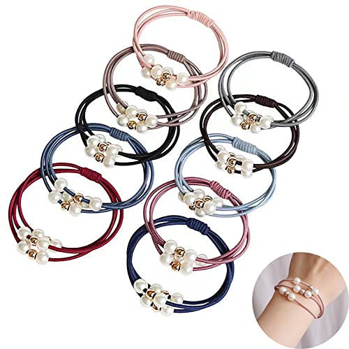 10 Stück Perlen-Haargummis YUNYAN Elastische Haargummis Pferdeschwanz Halter Bunt Haargummi Perlenhaarbändern Seilen Haarring Geschichtete Haargummis für Damen Mädchen (10 Farben) von YUNYAN