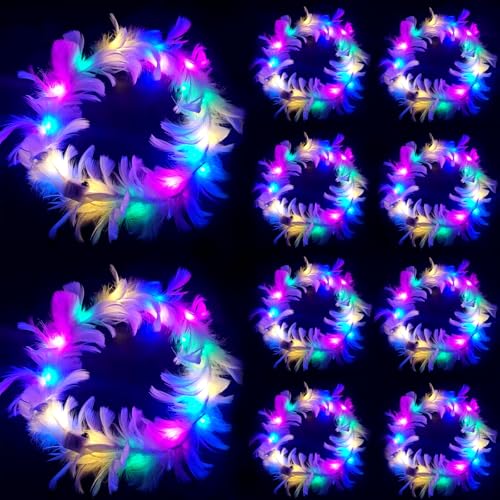YUNYODA LED Haarschmuck 10 Stück, Frauen und Mädchen LED Blumenkranz Haare Leuchtend, Stirnband Haarreif Leuchtende Festival Kopfschmuck für Weihnachten, Neujahr, Party, Hochzeit Dekor von YUNYODA