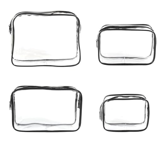 YUNYU 4er Set Transparente Kulturtaschen | wasserdichte PVC-Kosmetiktaschen (15-24cm) für Handgepäck | Flugzeug-Gadgets-Organizer mit Reißverschluss für Damen & Herren von YUNYU