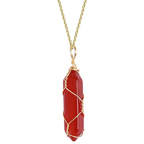 YUOIUX Anhänger Karneol Halskette Kristall Anhänger Schmuck Dekoration Edelsteine Anhänger Drahtumwicklung für Mädchen Jungen von YUOIUX