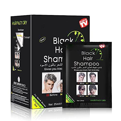 YUOLITA 250 ml Schwarzes Haar Shampoo Dye, 10pcs Instant Black Hair Shampoo Haarfärbeshampoo für Männer, Frauen, Schwarze Haarfarbe Natürliche Inhaltsstoffe Schwarzes Haarshampoo zur Grauabdeckung von YUOLITA
