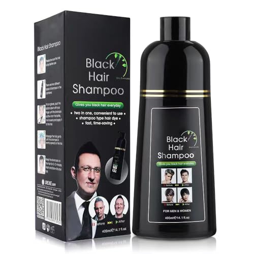 YUOLITA 400 ml Schwarzes Haar Shampoo Dye, Instant Black Hair Shampoo Haarfärbeshampoo für Männer, Frauen, Natürliche Inhaltsstoffe Schwarzes Haarshampoo zur Grauabdeckung von YUOLITA