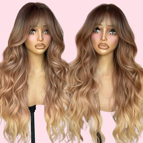 Synthetische Spitzenperücke, 13 x 4 x 1 cm, Ombré-Strähne, Honigblond für Damen, gebrauchsfertig, natürlich gewellt, ohne Klebstoff, HD, lange Perücke, 66 cm lang mit Synthetische Spitzenperücke, 13 x 4 x 1 cm, Ombré-Strähne, Honigblond für Damen, gebrauchsfertig, natürlich gewellt, ohne Klebstoff, HD, lange Perücke, 66 cm lang mit von YUPEWG