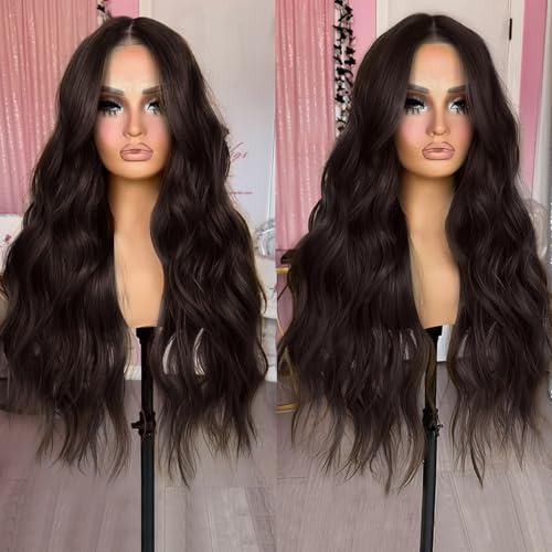 YUPEWG Frontperücke aus synthetischer Spitze für Damen, 13 x 4 x 1 cm, Schokoladenbraun, Lace-Front-Perücke, gebrauchsfertig, natürlich gewellt, ohne Klebstoff, hohe Auflösung, Perücke von YUPEWG