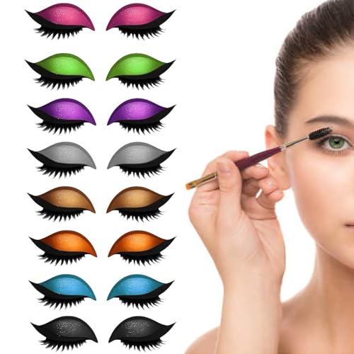 8 Pairs of Lazy Eye Shadow Eyelash Patch, 3-in-1 Reusable Eyeshadow and Eyelash StickersGlitter Eyeshadow Stickers with Eyelashes, No Glue Required, Easy to Apply Eye Shadow and Eyelashes (8 Paar) von YURNB