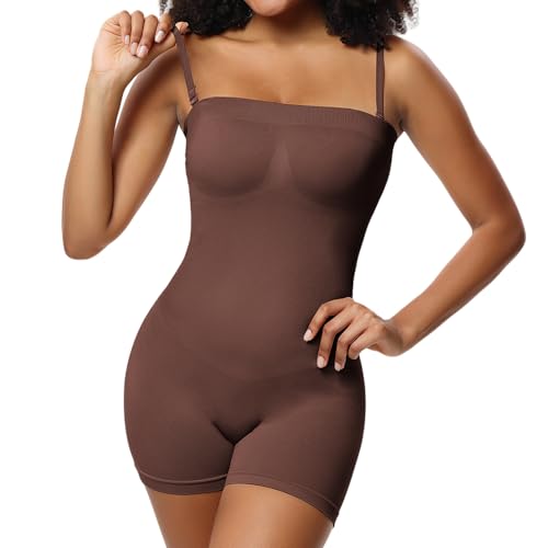 YUROUCIO Body Shaper Damen Bauchweg Shapewear Schulterfrei Bodysuit Formend Bandeau Shape Body Top Einteiler Slim Fit Trägerlos Romper Miederbody mit Abnehmbar Träger Bodyshaper Kurz Jumpsuit von YUROUTEN