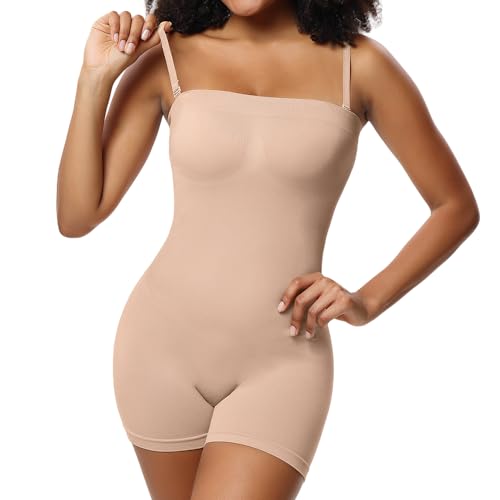 YUROUCIO Body Shaper Damen Bauchweg Shapewear Schulterfrei Bodysuit Formend Bandeau Shape Body Top Einteiler Slim Fit Trägerlos Romper Miederbody mit Abnehmbar Träger Bodyshaper Kurz Jumpsuit von YUROUTEN