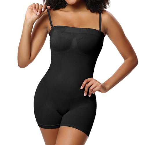 YUROUCIO Body Shaper Damen Bauchweg Shapewear Schulterfrei Bodysuit Formend Bandeau Shape Body Top Einteiler Slim Fit Trägerlos Romper Miederbody mit Abnehmbar Träger Bodyshaper Kurz Jumpsuit von YUROUTEN