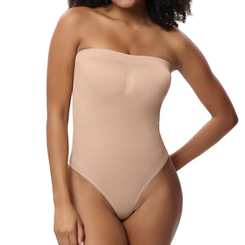 YUROUCIO Body Shaper Damen Bauchweg Shapewear Trägerlose Bodysuit Stark Formend Bandeau Top Miederbody Tanga Thong Bodyshaper mit Abnehmbar Träger Taillenmieder Shape Bodys Figurformender Jumpsuit von YUROUTEN