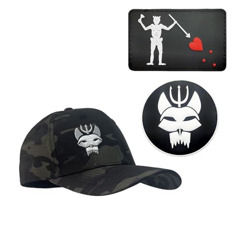 YUSENGMOO Schwarzer Tarnanstrich, Seal Team Baseballkappe, Flexible Fit, Silber-Logo Mützen + 2 Patch (6,L) von YUSENGMOO