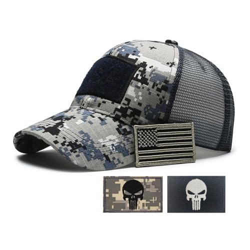 YUSENGMOO USA Flagge Baseballkappe,Gesticktes Patch Trucker Hut,Mesh Hut,Outdoor Sonnenhut,Graublau Hut + Patch (5,L) von YUSENGMOO