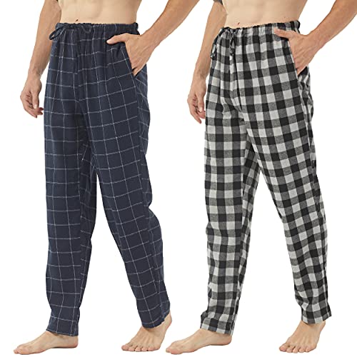 2 Pack Herren Pyjamahose Flanell Baumwolle weiche Pyjamas für Männer Kariert Pj Bottoms Lounge Schlafanzug mit Knopfleiste von YUSHOW