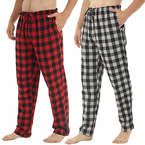 2 Pack Herren Pyjamahose Flanell Baumwolle weiche Pyjamas für Männer Kariert Pj Bottoms Lounge Schlafanzug mit Knopfleiste von YUSHOW