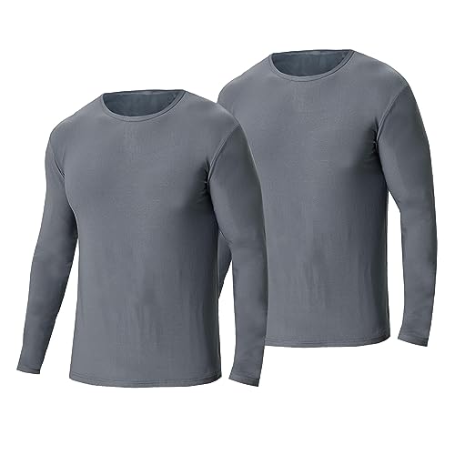 2er Pack Thermounterhemd Herren Langarm Winter Funktionsunterwäsche Rundhalsausschnitt Thermo Shirt Warm Thermounterwäsche Skiunterwäsche von YUSHOW