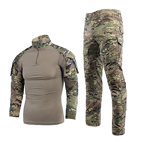 Airsoft Tarnanzug Herren Paintball Combat Shirt Taktische Hose Langärmlige mit 1/4 Reißverschluss Militär Anzug Outdoor Camouflage Jagdbekleidung BDU von YUSHOW