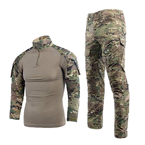 Softair Tarnanzug Herren Paintball Combat Shirt Taktische Hose Langärmlige mit 1/4 Reißverschluss Militär Anzug Outdoor Camouflage Jagdbekleidung BDU Uniform von YUSHOW