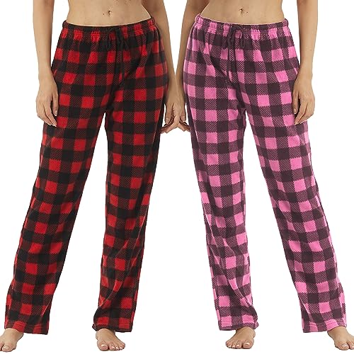 YUSHOW 2 Pack Damen Pyjamahosen Fleece Plaid Pyjamas Bottoms Soft Comfy Sleep Lounge Pj Pants von YUSHOW