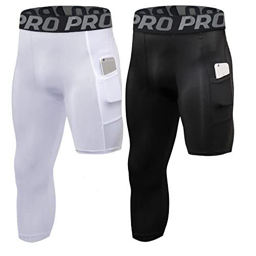 YUSHOW 2er Pack Herren Kompressionshose 3/4 Einbein Basketball Strumpfhose Athletische Base Layer Leggings zum Laufen Yoga Sporthose Männer von YUSHOW