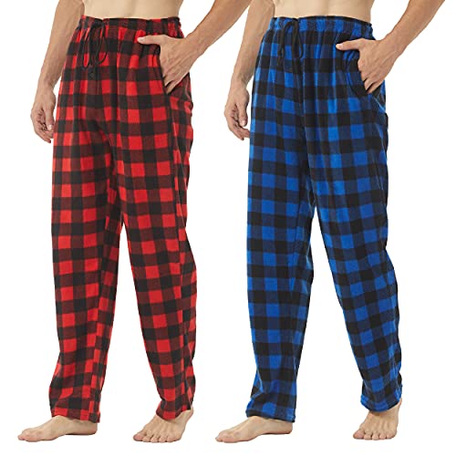 YUSHOW 2er Pack Pyjamahose Herren Lang Fleece Karierter Schlafanzughose Winter Warme Bequeme Schlafhose Pyjama/Lounge Bottoms mit Tachen von YUSHOW