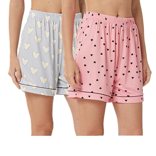 YUSHOW 2er Pack Schlafanzughose Damen Kurz Herz-Print Pyjamahose Comfy Soft Nachtwäsche Frauen Pyjama Shorts YUSHOW 2er Pack Schlafanzughose Damen Kurz Herz-Print Pyjamahose Comfy Soft Nachtwäsche Frauen Pyjama Shorts von YUSHOW