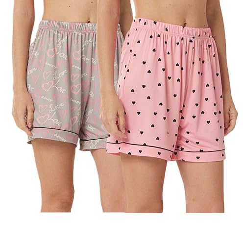 YUSHOW 2er Pack Schlafanzughose Damen Kurz Herz-Print Pyjamahose Comfy Soft Nachtwäsche Frauen Pyjama Shorts YUSHOW 2er Pack Schlafanzughose Damen Kurz Herz-Print Pyjamahose Comfy Soft Nachtwäsche Frauen Pyjama Shorts von YUSHOW