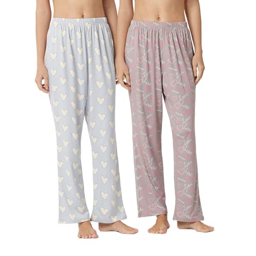 YUSHOW 2er Pack Schlafanzughose Damen Lang Herz-Print Weich Pyjamahose Comfy Leichte Loungehose Freizeithose für Frauen YUSHOW 2er Pack Schlafanzughose Damen Lang Herz-Print Weich Pyjamahose Comfy Leichte Loungehose Freizeithose für Frauen von YUSHOW
