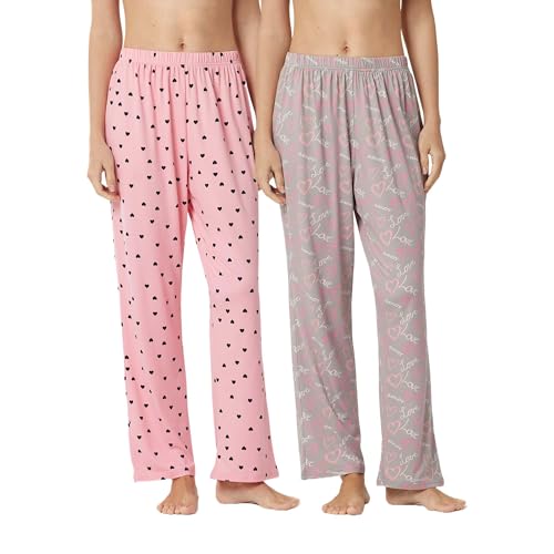 YUSHOW 2er Pack Schlafanzughose Damen Lang Herz-Print Weich Pyjamahose Comfy Leichte Loungehose Freizeithose für Frauen YUSHOW 2er Pack Schlafanzughose Damen Lang Herz-Print Weich Pyjamahose Comfy Leichte Loungehose Freizeithose für Frauen von YUSHOW