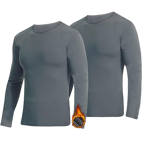 YUSHOW 2er Pack Thermounterwäsche Unterhemd Herren Winter Innenfleece Funktionsunterwäsche Langarm Thermo Oberteil Warm Unterwäsche Shirt Rundhalsausschnitt Männer Kompressionsshirt Sport Ski,Grau,3XL von YUSHOW