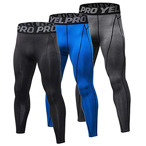 YUSHOW 3er Pack Kompressionshose Herren Laufhose Lang Sport Leggings Atmungsaktiv Tight Fitness Funktionswäsche Unterhose Lang für Männer von YUSHOW