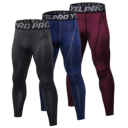 YUSHOW 3er Pack Kompressionshose Herren Laufhose Lang Sport Leggings Atmungsaktiv Tight Fitness Funktionswäsche Unterhose Lang für Männer von YUSHOW