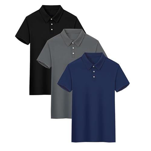 YUSHOW 3er Pack Poloshirt Herren Kurzarm Schnelltrocknend Sport Shirt Männer Hemd Leicht Atmungsaktiv Mesh Freizeit Poloshirts für Herren Sommer Golf Polo Shirts von YUSHOW