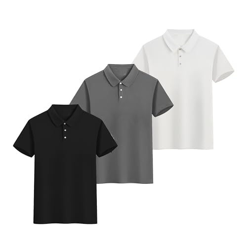 YUSHOW 3er Pack Poloshirt Herren Kurzarm Waffel Shirt Männer Hemd Leicht Freizeit Tennis Poloshirts für Herren Sommer Golf Polo Shirts von YUSHOW
