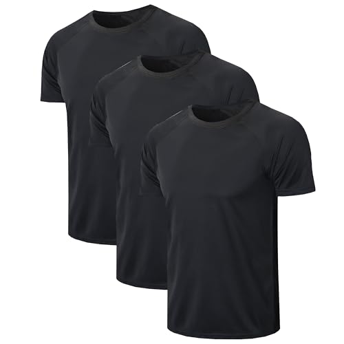 YUSHOW 3er Pack Sport Tshirts Herren Funktionsshirt Schnelltrocknend Mesh Atmungsaktive Sportshirt Kurzarm Trainingsshirt Fitness Laufshirt t Shirts Männer,Schwarz(3er Pack),L von YUSHOW