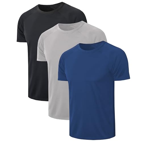 YUSHOW 3er Pack Sport Tshirts Herren Funktionsshirt Schnelltrocknend Mesh Atmungsaktive Sportshirt Kurzarm Trainingsshirt Fitness Laufshirt t Shirts Männer,Schwarz+Grau+Marineblau,M von YUSHOW