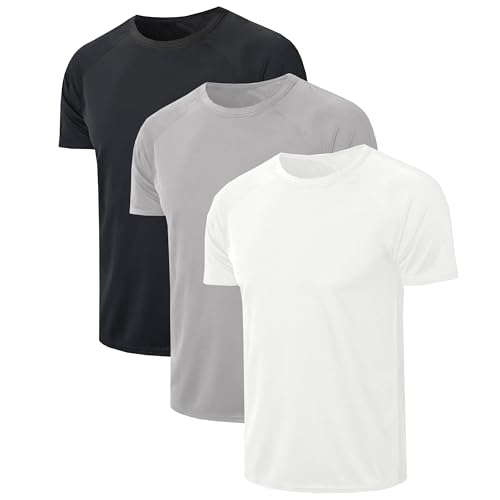 YUSHOW 3er Pack Sport Tshirts Herren Funktionsshirt Schnelltrocknend Mesh Atmungsaktive Sportshirt Kurzarm Trainingsshirt Fitness Laufshirt t Shirts Männer，Schwarz+Grau+Weiß,XL von YUSHOW