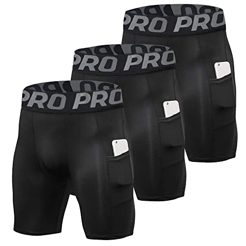 YUSHOW 3er Pack Sporthose Herren Kurz Kompressionshose Schnelltrocknende Sommer Männer Laufhose Kurze Trainingshose Shorts Fitness mit Tasche von YUSHOW