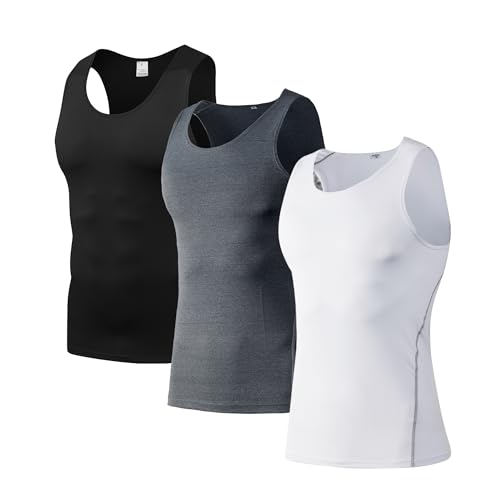 YUSHOW 3er Pack Tank Top Herren Gym Ärmelloses Unterhemden Rundhals Classic Sport Tanktops Männer Mehrfarbig Sommer von YUSHOW