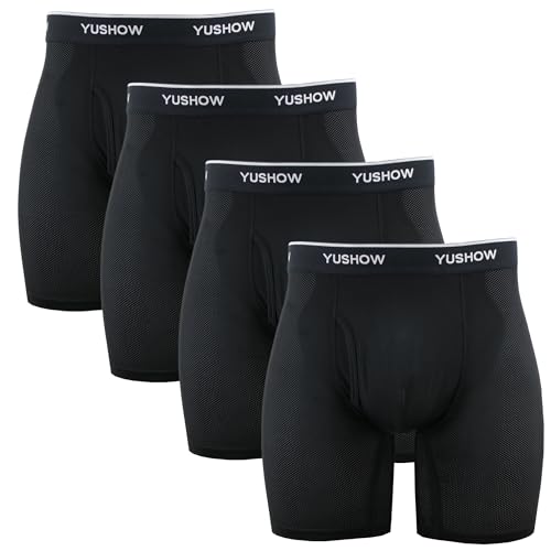 YUSHOW 4er Pack Boxershorts Herren Lang Mesh Eisseide Unterwäsche Herren Multipack Unterhosen Männer Nahtlos Atmungsaktiv Langes Bein Retroshorts mit Eingriff von YUSHOW