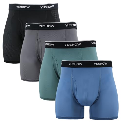 YUSHOW 4er Pack Herren Boxershorts Eisseide Mesh Unterwäsche Herren Multipack Unterhosen Männer Klassisch Nahtlos Atmungsaktiv Retroshorts mit Eingriff von YUSHOW