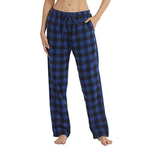 YUSHOW Damen-Schlafanzughose aus kariertem Baumwollstoff, Flanell-Loungehose mit Taschen, ultra-weiche Pyjamahose für Frauen, Loungewear, Nachtwäsche, 1er oder 2er Packung, Blue Checked(one Pack), 36 von YUSHOW