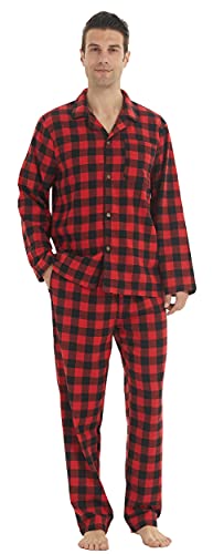 YUSHOW Herren Schlafanzug Lang Zweiteiliger Baumwolle Winter Flanell Langarm Shirt Karierte Pyjamahose mit Taschen Männer Weich Pyjama Set von YUSHOW