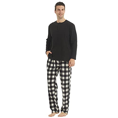 YUSHOW Herren Schlafanzug Lang Zweiteiliger Winter Partner Schlafanzug 2er Set für Paare Langarm Shirt Karierter Pyjamahose Weihnachten Paare Set von YUSHOW