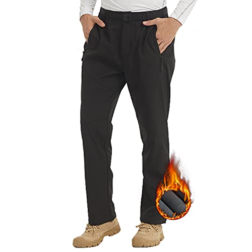 YUSHOW Herren-Softshell-Hose, wasserdicht, Golfhose, Schnee, Ski, Fleece, gefüttert, Outdoor, Wanderhose, Winter-Überhose, Black01, 36-41 von YUSHOW